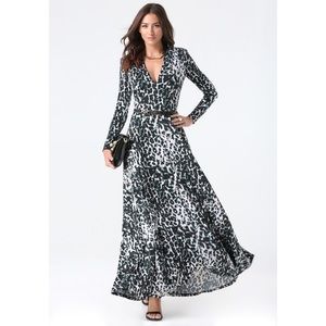 BEBE Long Sleeve Deep V Maxi